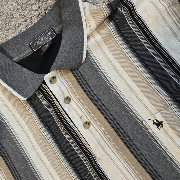 Striped Polo Shirt - Gray and Cream - Picture 2 of 8